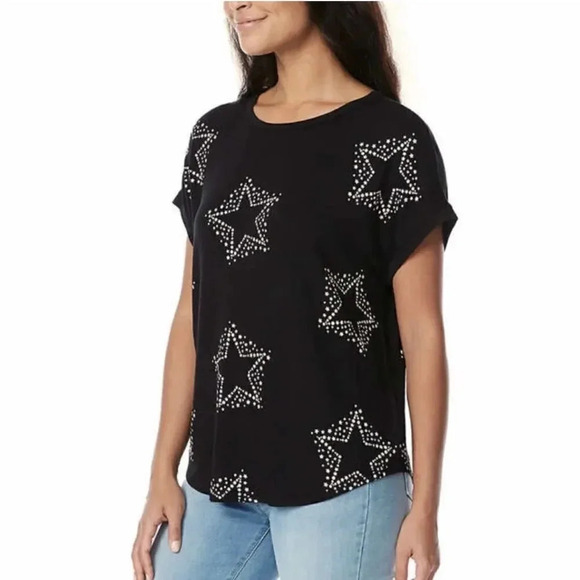 NWT Buffalo French Terry Top Small Black Million Stars Short Sleeve - Picture 1 of 9
